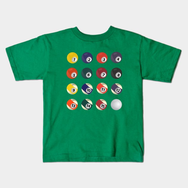 Pool Billiards Game Numbered Colored Balls And Cue Kids T-Shirt by FlashMac